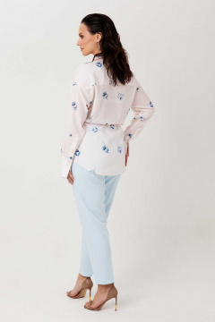 Блуза Mislana 1308 кремово-розовый-голубые-цветы - фото 5