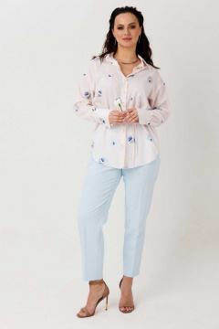 Блуза Mislana 1308 кремово-розовый-голубые-цветы - фото 1