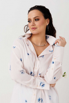 Блуза Mislana 1308 кремово-розовый-голубые-цветы - фото 3
