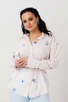 Блуза Mislana 1308 кремово-розовый-голубые-цветы - фото 2