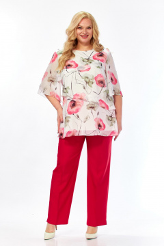 Блуза, брюки Элль-стиль 2465 белый_красный - фото 2