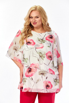 Блуза Элль-стиль 2465а белый_красные_маки - фото 5