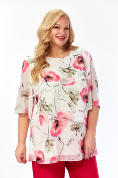 Блуза Элль-стиль 2465а белый_красные_маки - фото 3