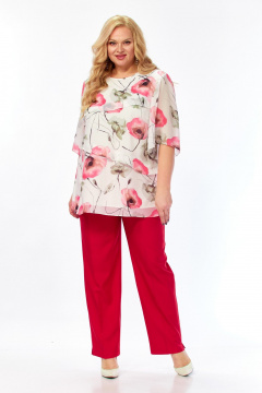 Блуза Элль-стиль 2465а белый_красные_маки - фото 2