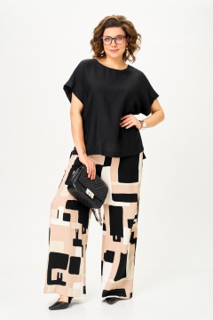 Блуза, брюки Michel chic 1384 песочно-черный_графика - фото 1