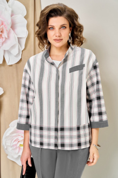 Блуза, брюки, жакет VOLNA 1465 серо-белый - фото 5