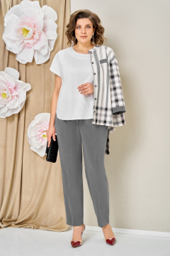Блуза, брюки, жакет VOLNA 1465 серо-белый - фото 4