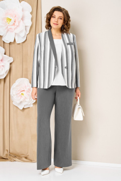 Блуза, брюки, жакет VOLNA 1466 серо-белый - фото 3