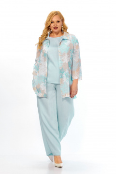 Блуза, брюки, топ Элль-стиль 2466 голубой_принт_цветы - фото 5
