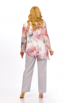 Блуза, брюки Элль-стиль 2467 белый_розовый_принт_серый - фото 2