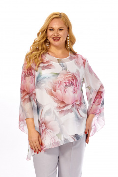 Блуза Элль-стиль 2467а белый_розовый_принт - фото 5