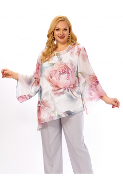 Блуза Элль-стиль 2467а белый_розовый_принт - фото 3