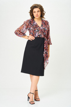 Платье Орхидея 1675 черный_цветы - фото 1