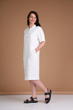 Платье из льна, прямой силуэт, приспущенное плечо, застежка на кнопки Ma Vie М178/1 белый - фото 2