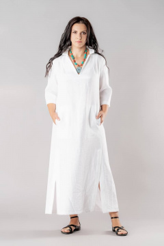 Льняное платье с карманами и эффектом помятости для отдыха Ma Vie М148/1 белый - фото 1