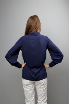 Блуза с воротником-стойкой и пышным рукавом из хлопка Mita ЖМ1086 синий - фото 3