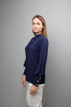 Блуза с воротником-стойкой и пышным рукавом из хлопка Mita ЖМ1086 синий - фото 2