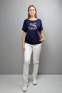 Блуза из вискозы и трикотажа с принтом и спущенным рукавом Mita ЖМ1097 синий - фото 1