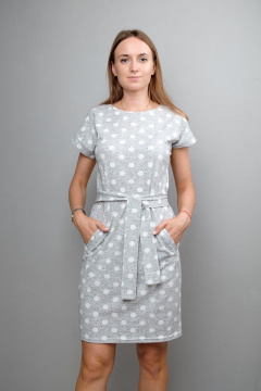 Платье прямое из хлопка с поясом и карманами Mita КМ401 серый_горох - фото 1