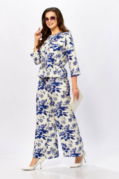 Блуза, брюки Taita plus 2615/1 молоко+василек - фото 5