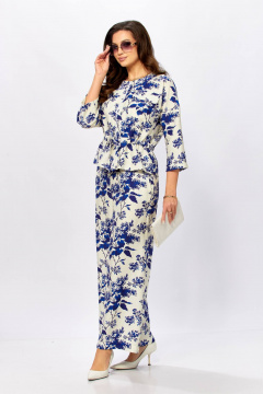 Блуза, брюки Taita plus 2615/1 молоко+василек - фото 3