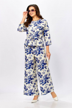 Блуза, брюки Taita plus 2615/1 молоко+василек - фото 2