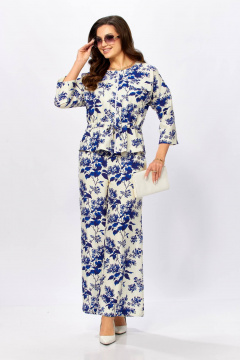 Блуза, брюки Taita plus 2615/1 молоко+василек - фото 1