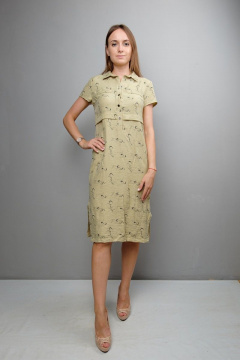 Платье полуприлегающего силуэта с пуговицами и отложным рукавом Mita ЖМ1050 светлый-хаки - фото 1