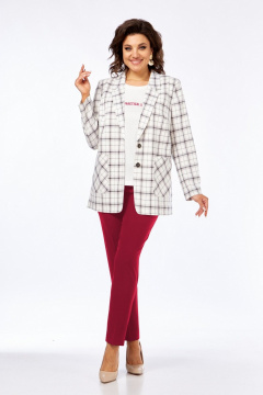 Брюки, жакет, футболка Милора-стиль 1198/1 клетка+красный - фото 1