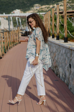 Блуза, брюки Vittoria Queen 28983 белый-бирюзовый - фото 4