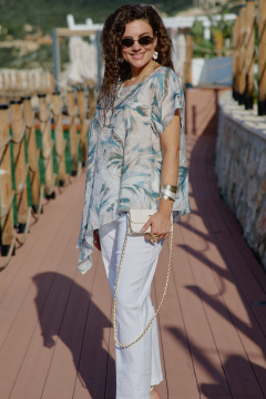 Блуза, брюки Vittoria Queen 28983 белый-бирюзовый - фото 3