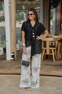 Брюки Vittoria Queen 29093бр черный-молочный - фото 1