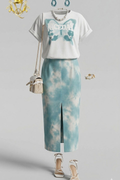 Блуза, юбка Vittoria Queen 29223 молочный-синий - фото 5