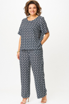Блуза, брюки БелЭльСтиль 875.3 _22_22+605-2_73_22 сине-белый_принт - фото 1