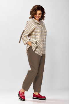 Брюки, рубашка Милора-стиль 1438 клетка/шоколад - фото 1