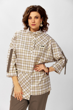 Брюки, рубашка Милора-стиль 1438 клетка/шоколад - фото 2