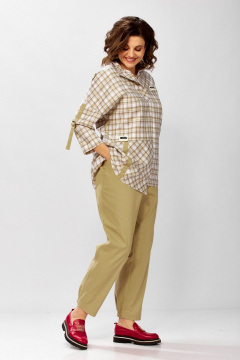 Брюки, рубашка Милора-стиль 1438 песочный/клетка - фото 5