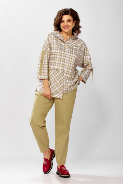 Брюки, рубашка Милора-стиль 1438 песочный/клетка - фото 1