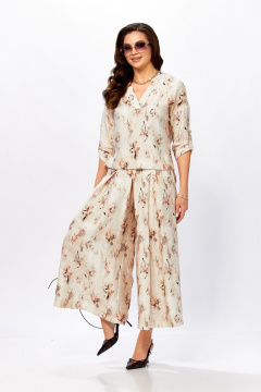 Жакет, кюлоты Taita plus 2535/1 абстракция_молоко - фото 2