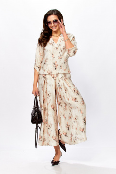 Жакет, кюлоты Taita plus 2535/1 абстракция_молоко - фото 1