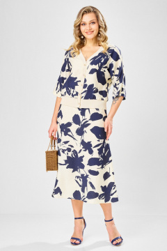 Блуза, юбка Твой имидж 2387 молочный_синий_принт - фото 1