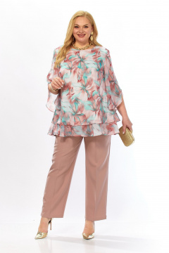 Блуза, брюки Элль-стиль 2213/14 мятно-бордовый-капучино - фото 1