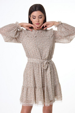 Платье свободное из шифона с увеличенным воротником Anelli 1027 бежевый - фото 3