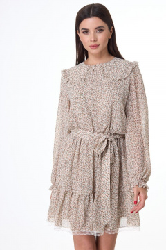 Платье свободное из шифона с увеличенным воротником Anelli 1027 бежевый - фото 2