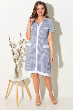 Платье-халат из хлопка с карманами и воротником-стойкой Fortuna ШЖ 342 синий - фото 1