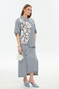 Жакет, юбка NikVa 975-3 серый_листья_мультиколор - фото 2