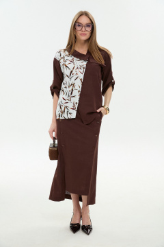 Жакет, юбка NikVa 975-4 шоколад_листья_мультиколор - фото 1