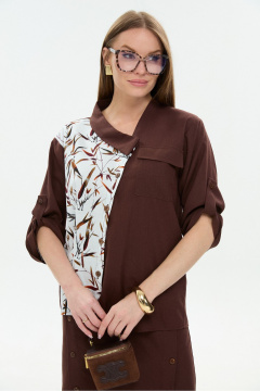 Жакет, юбка NikVa 975-4 шоколад_листья_мультиколор - фото 3