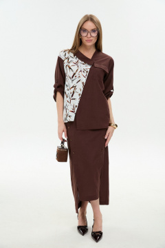 Жакет NikVa 902-15 шоколад_листья_мультиколор - фото 2