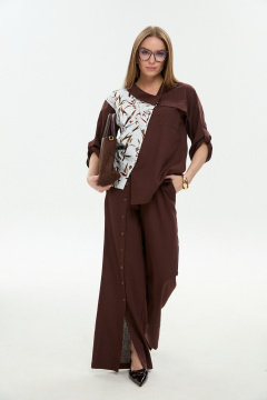 Брюки, жакет NikVa 978-4 шоколад_листья_мультиколор - фото 2